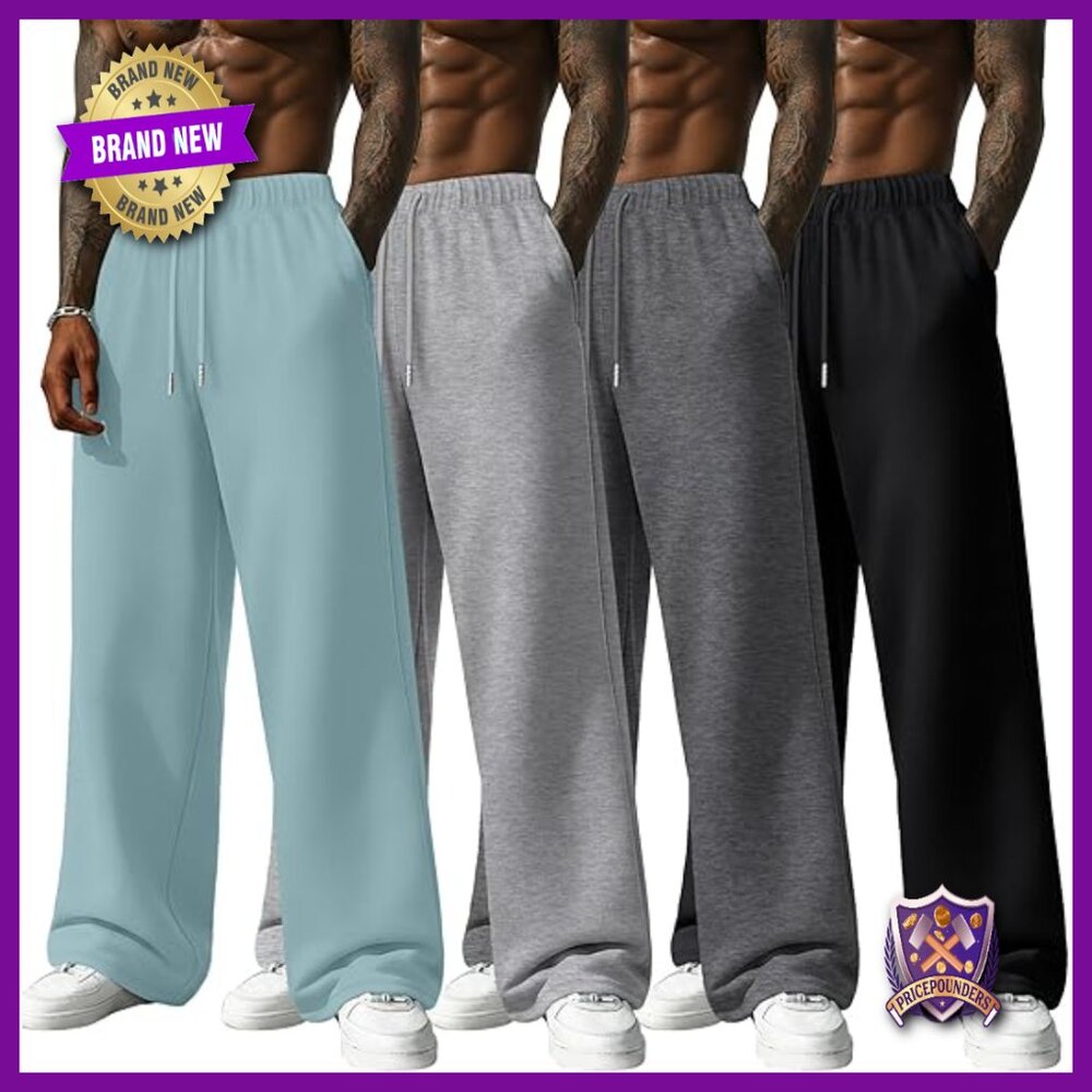 Men's Lightweight Sweatpants 4 Pack Drawstring Joggers Athletic Lounge Pants